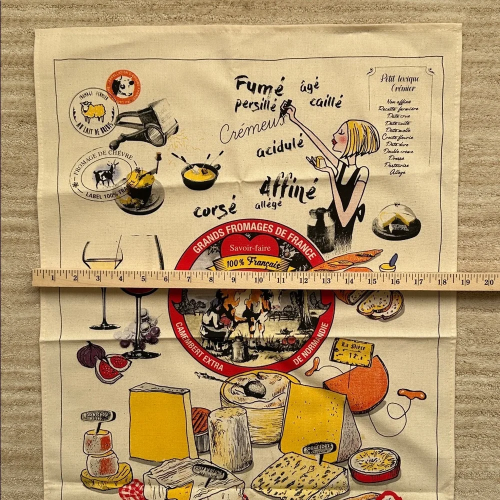 NWOT Torchons & Bouchons Tea Towel Cheese Party 19 x 28.5 inches French